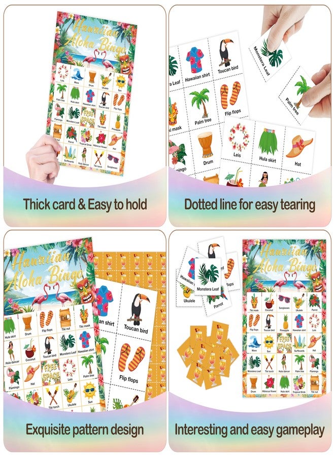 Mueddur Hawaiian Aloha Party Bingo Game Card, Summer Vacation Bingo Set for Adults Large Group Family Friends, Tropical Summer Games for 24 Players -26 - Image 3